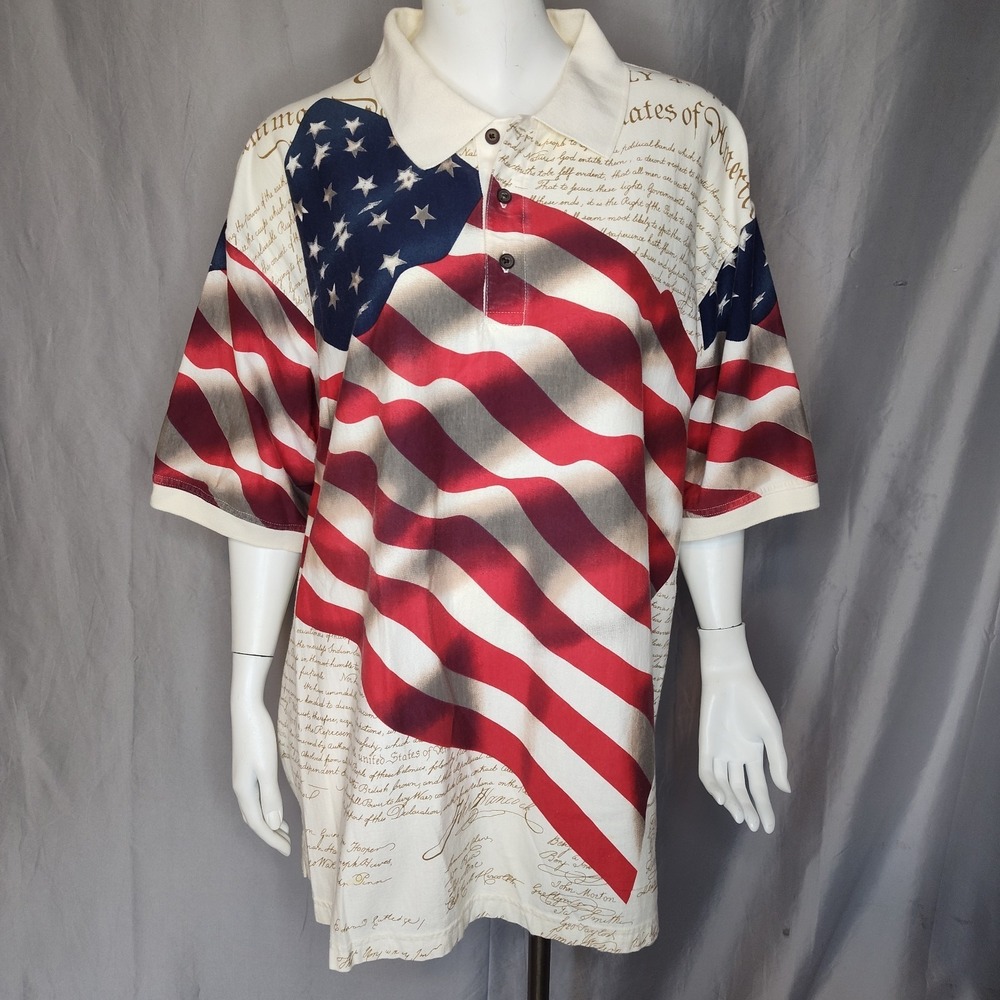 Patriotic USA XL men's cotton  polo graphic print freedom 250th birthday freedom